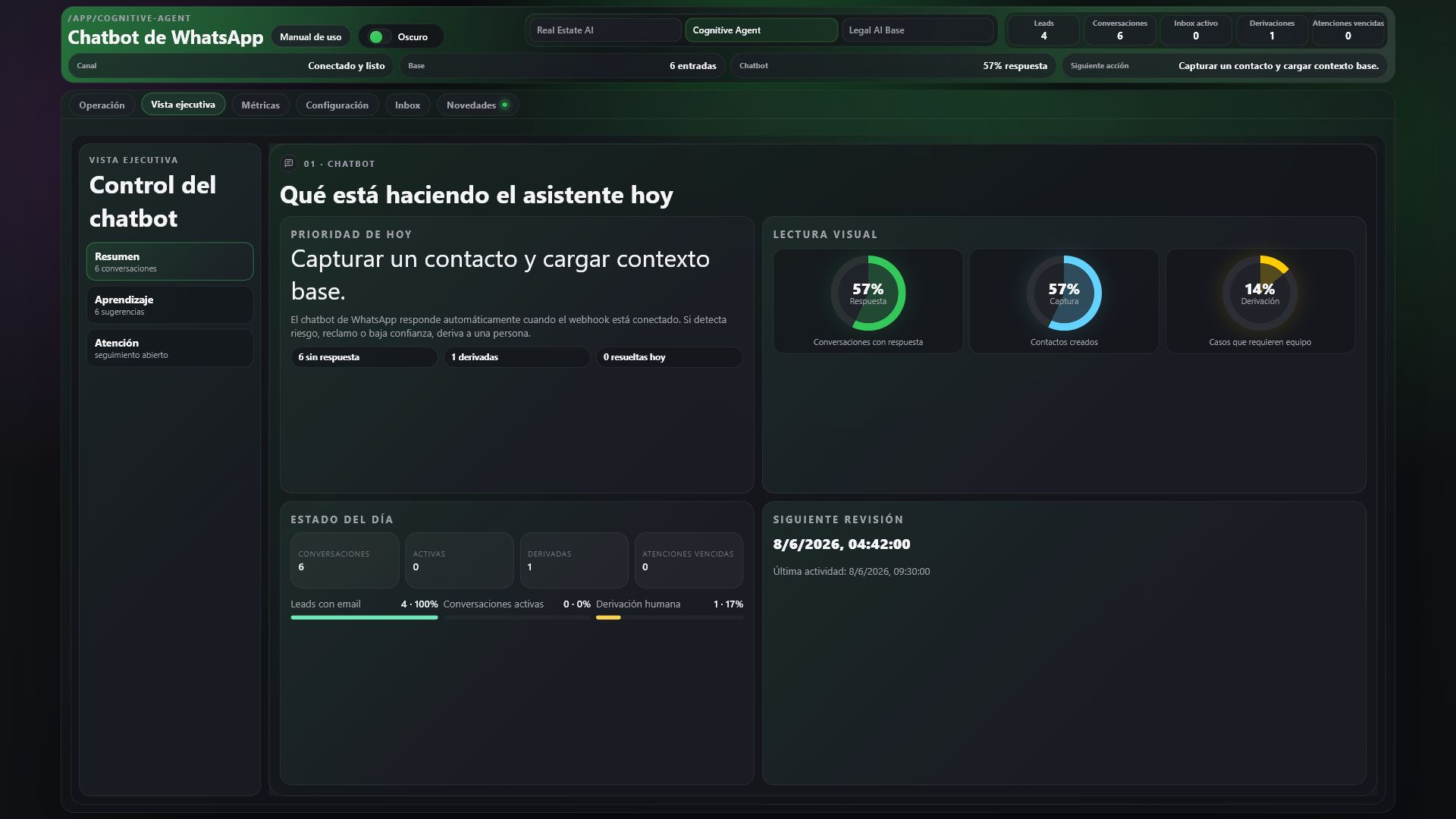 Pantalla de Cognitive Agent