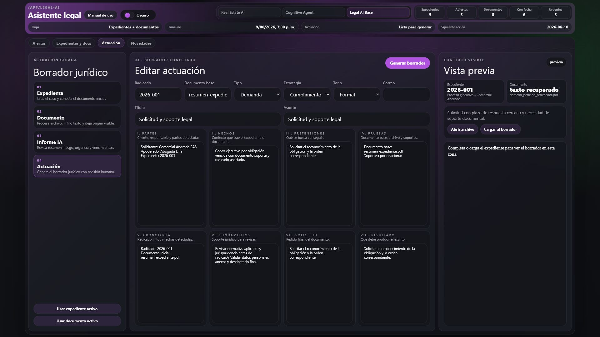 Centro de actuacion juridica de Legal AI