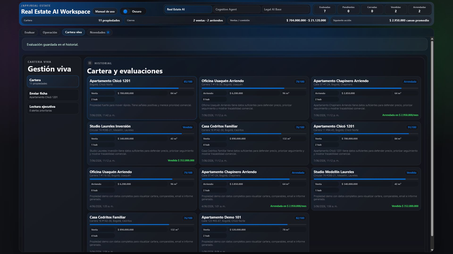 Pantalla de Real Estate AI